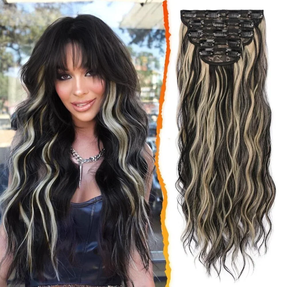 Clip in Hair Extensions - 20 Inch Highlight Wavy Clip in Hair Extensions for Wom